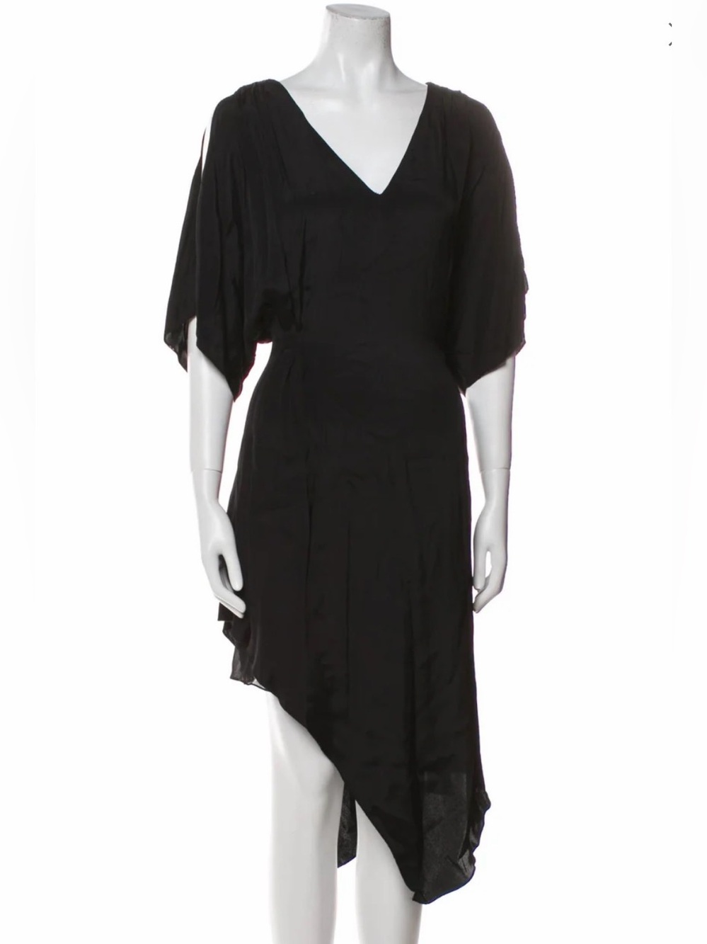 Alice + Olivia Black V Neck Asymmetric Midi 100% Silk Dress, size 0